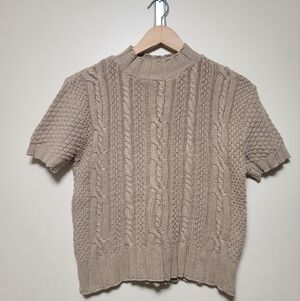 Stefano Basics Cropped Knit Sweater Short Sleeve Beige Medium